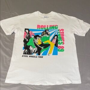 Vintage Rolling Stones 89 Steel Wheels Tour. 1989. White Cotton tShirt/Tee Shirt